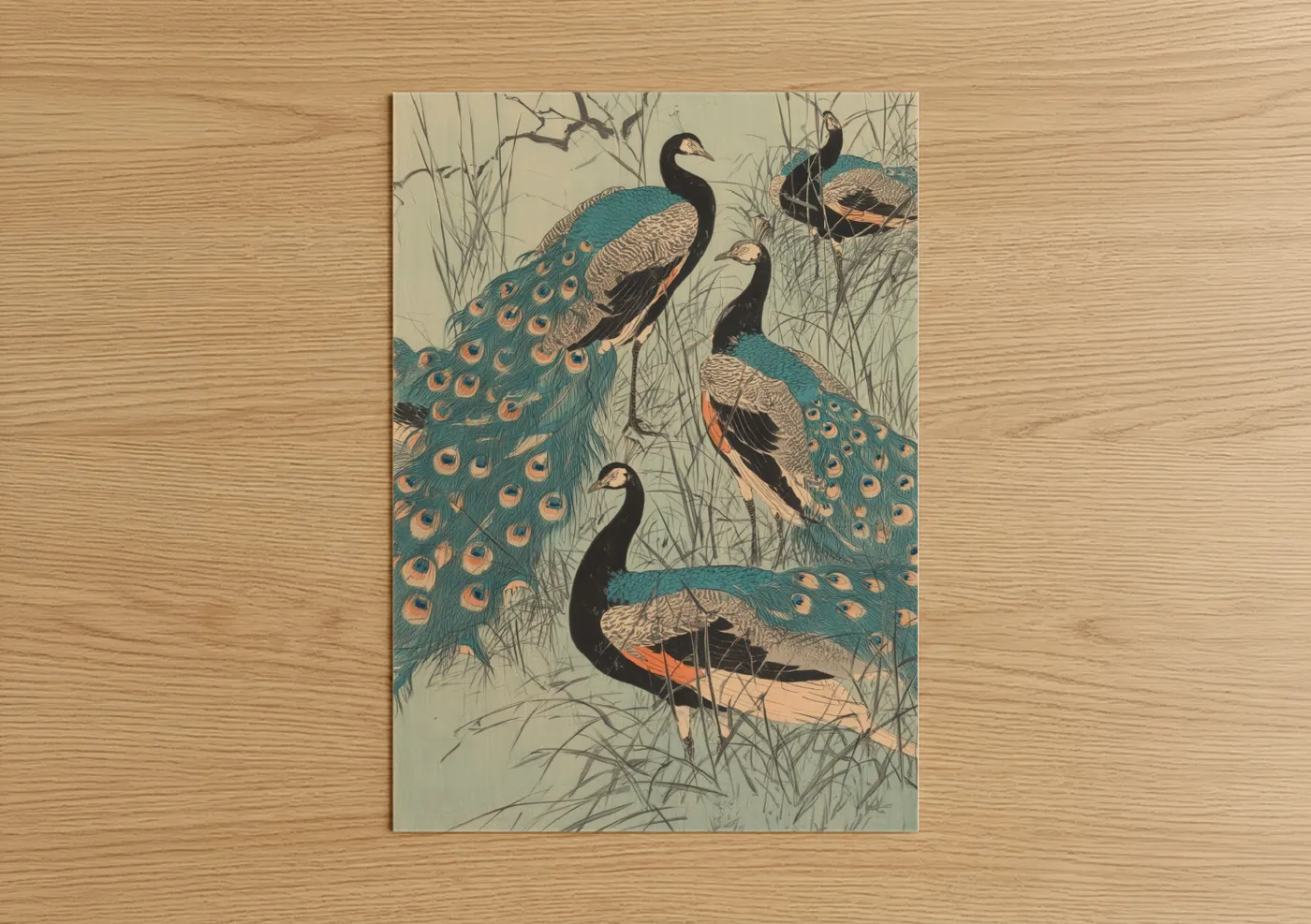 Elegant Peacock Garden Japanese Wall Art
