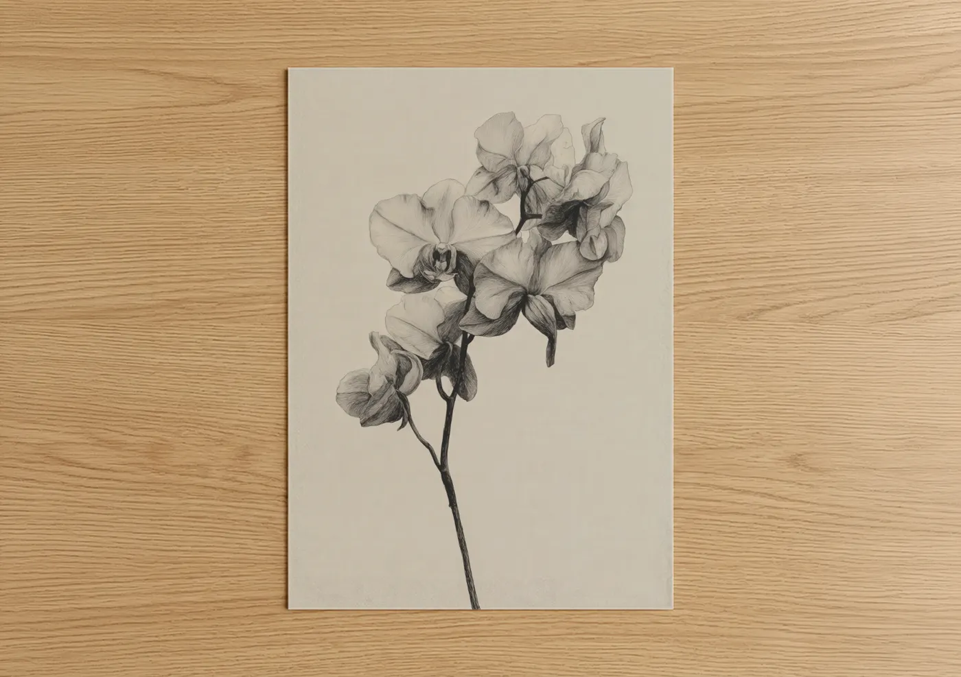 Delicate Orchid Botanical Pencil Drawing Wall Art