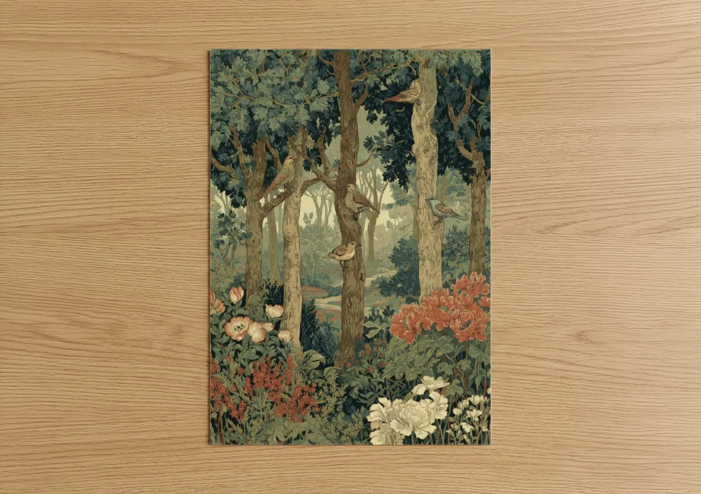 Enchanted Forest Garden with Birds and Flowers Wall Art