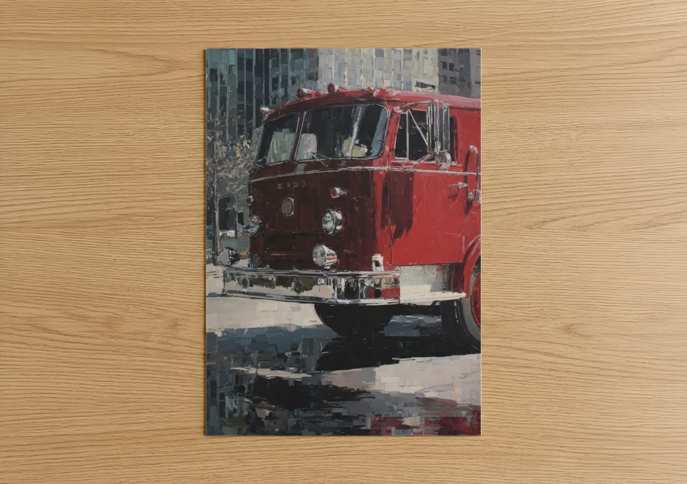 Red Fire Engine Urban Street Wall Art