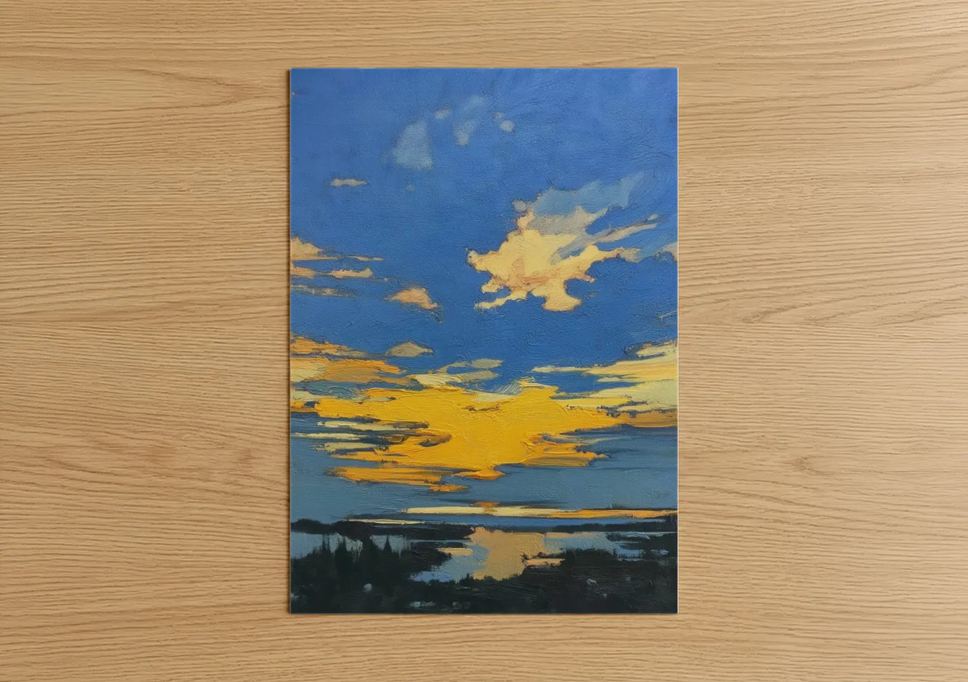 Golden Sunset Abstract Sky Painting Wall Art