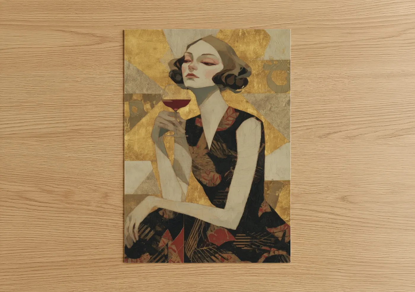 Elegant Woman Red Wine Art Deco Wall Art