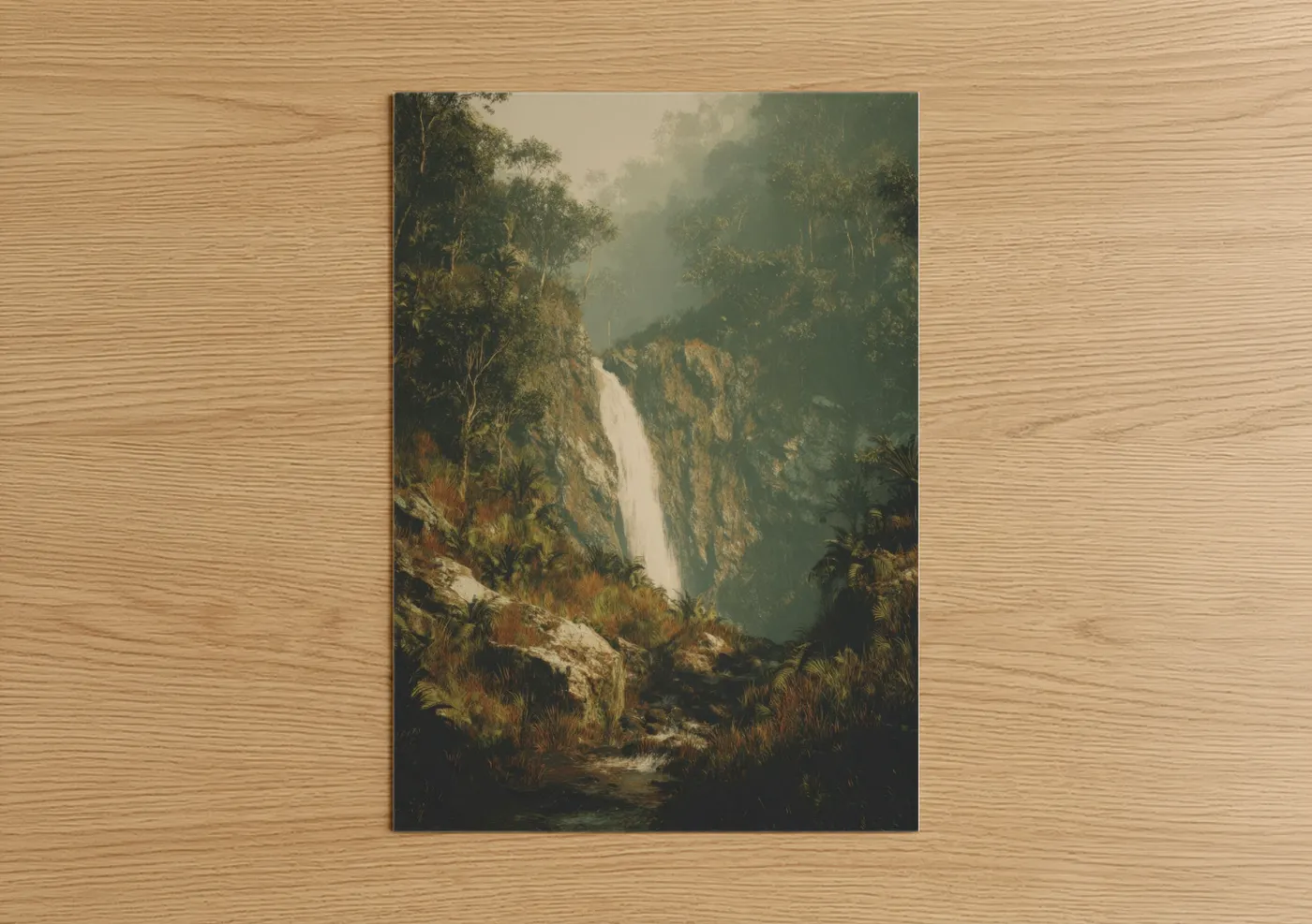 Misty Canyon Waterfall Nature Art Print Wall Art