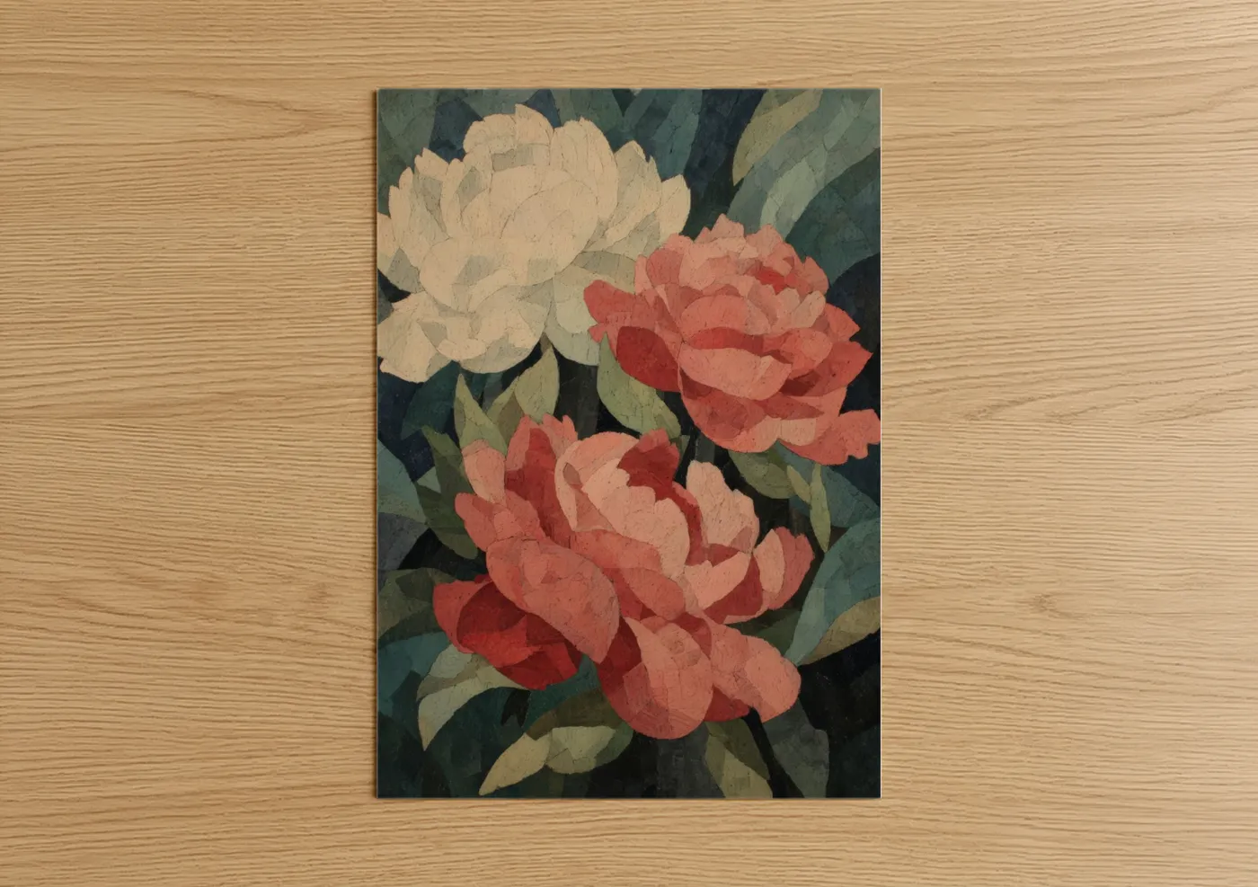 Crimson Peony Blooms Watercolor Wall Art