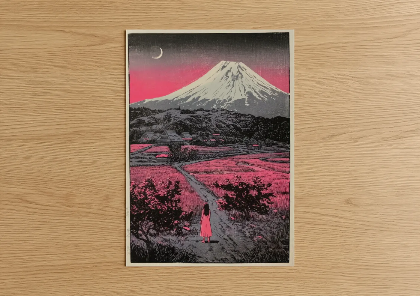 Mount Fuji Pink Sky Japanese Landscape Wall Art