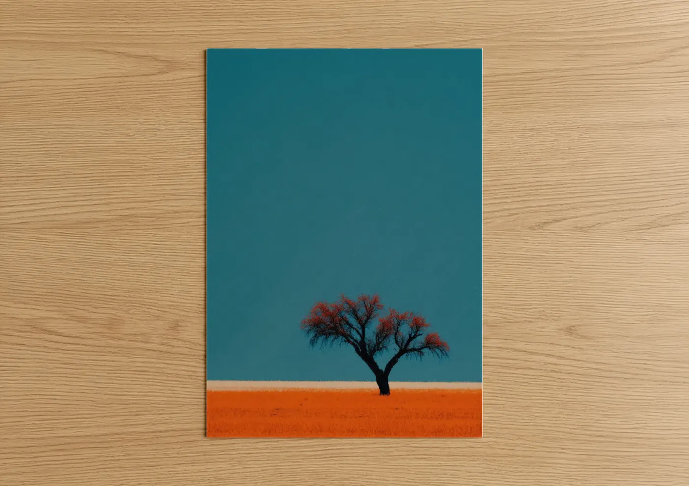 Crimson Desert Tree Teal Landscape Wall Art