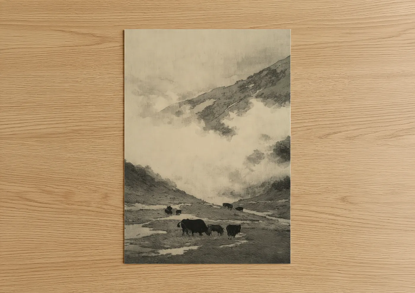 Misty Mountain Yak Herd Landscape Wall Art
