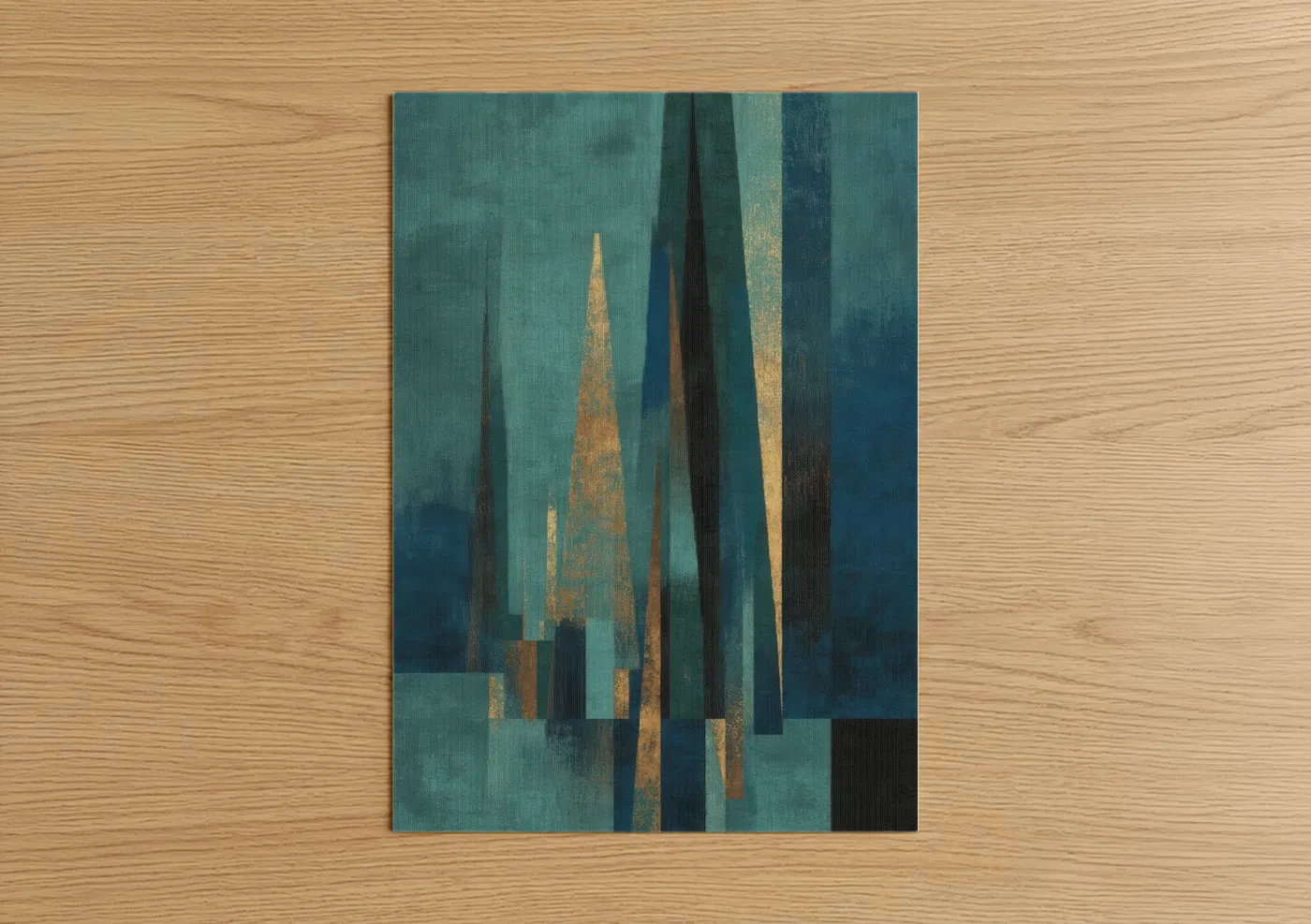 Abstract Cypress Tree Turquoise Gold Wall Art