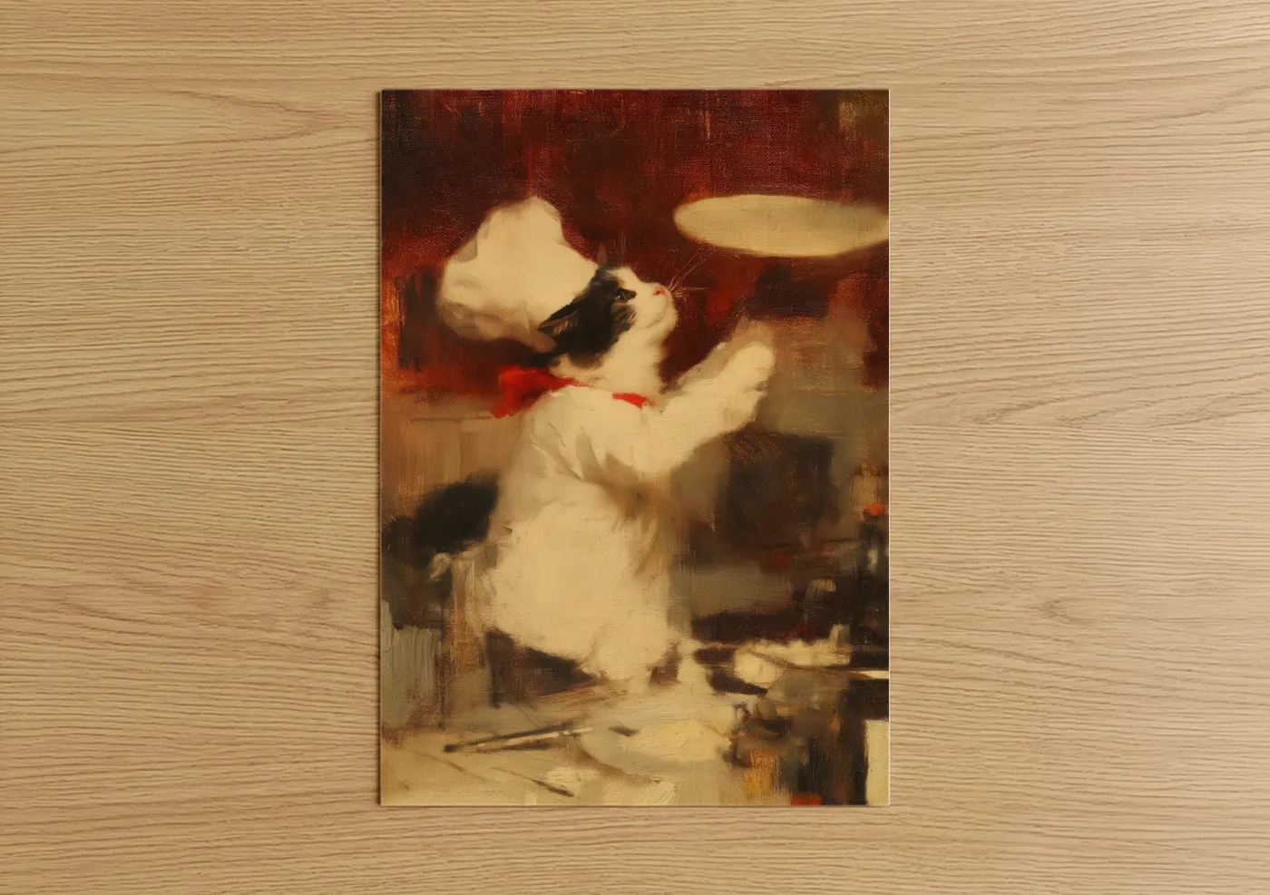 Playful Drummer Cat Oil Painting Wall Art