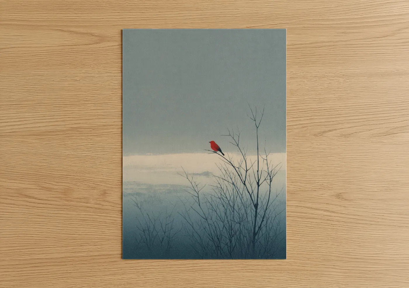 Red Bird Misty Winter Dreamscape Wall Art