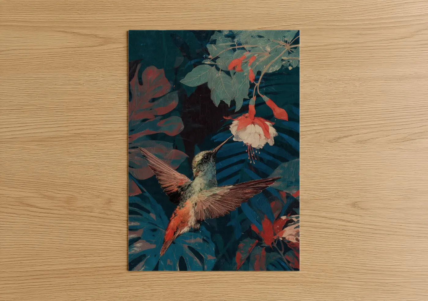 Tropical Hummingbird Vintage Botanical Wall Art