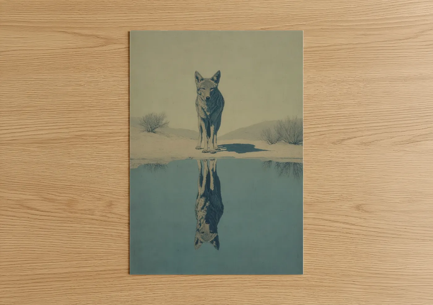 Desert Coyote Reflection Wildlife Wall Art