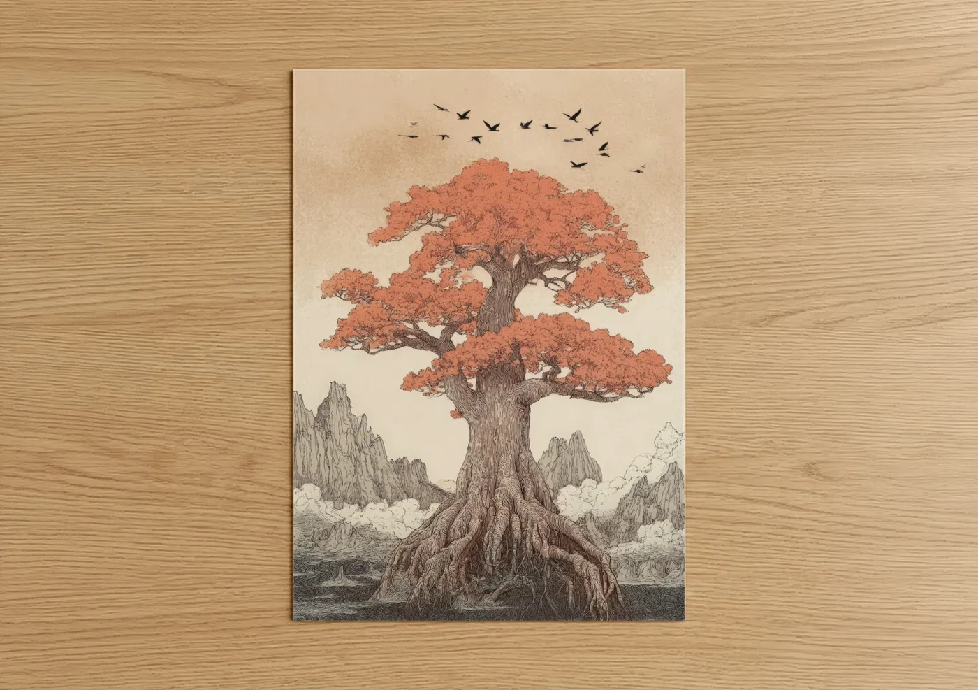Russet Baobab Tree Illustration Wall Art