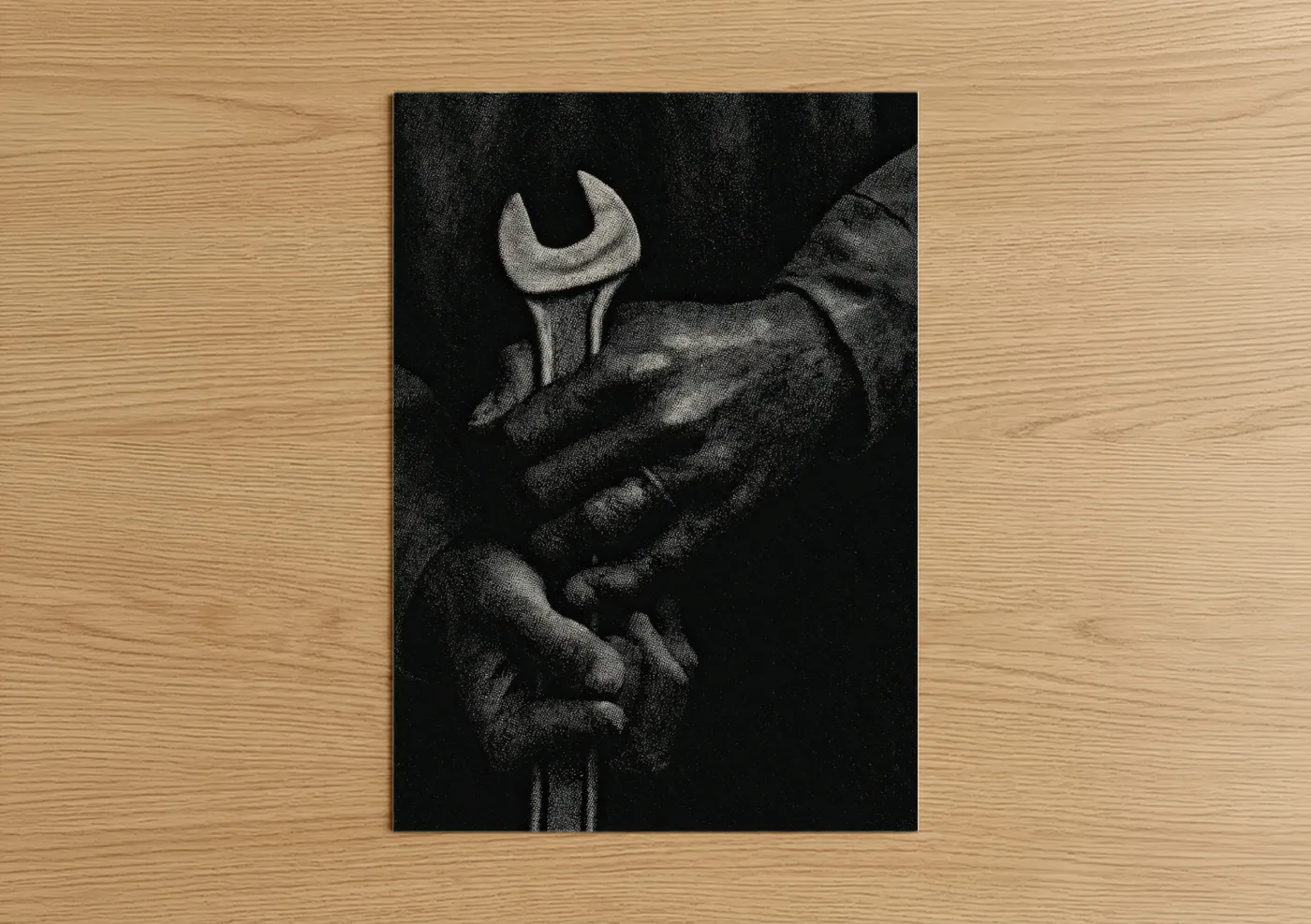 Worker Hands Wrench Labor Day Black White Wall Art