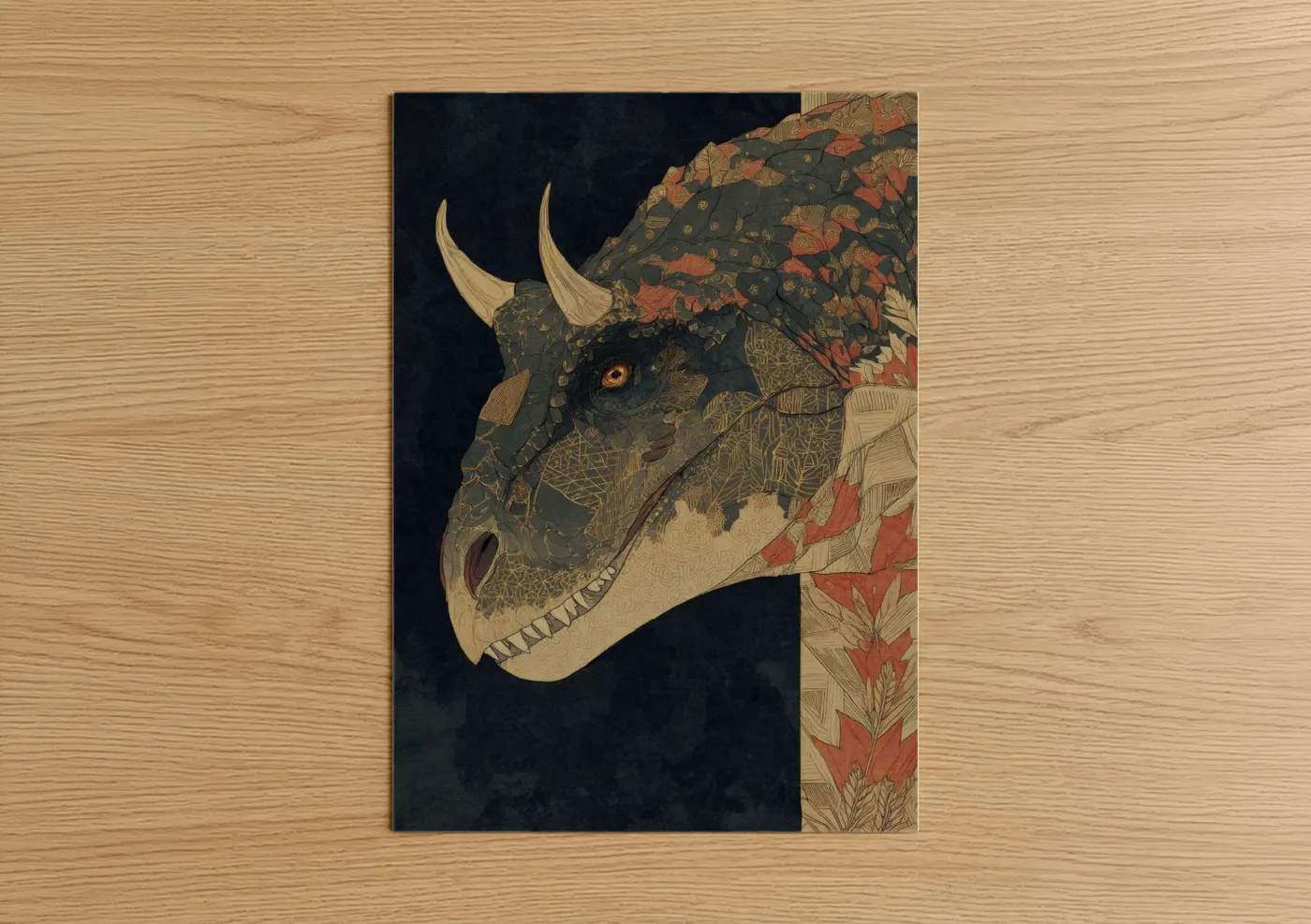 Autumn Dinosaur Illustration Wall Art