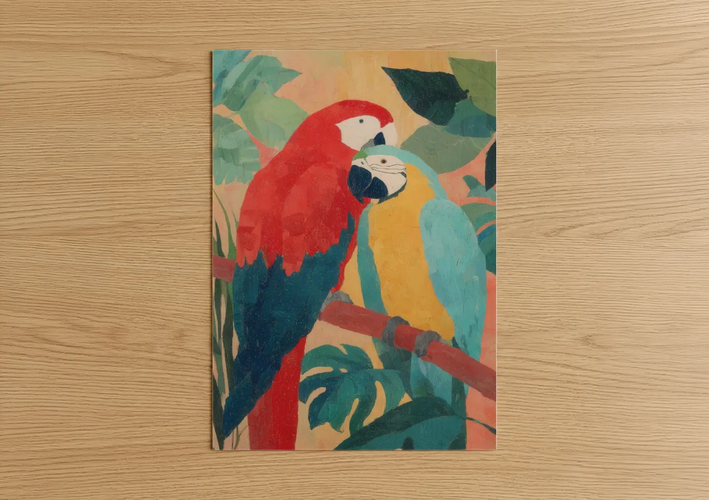 Tropical Macaw Pair in Love Artwork Wall Art