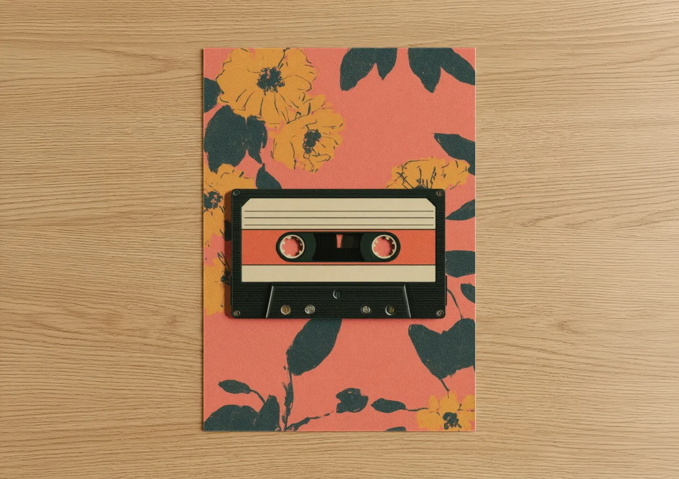 Retro Cassette Tape Floral Vintage Wall Art
