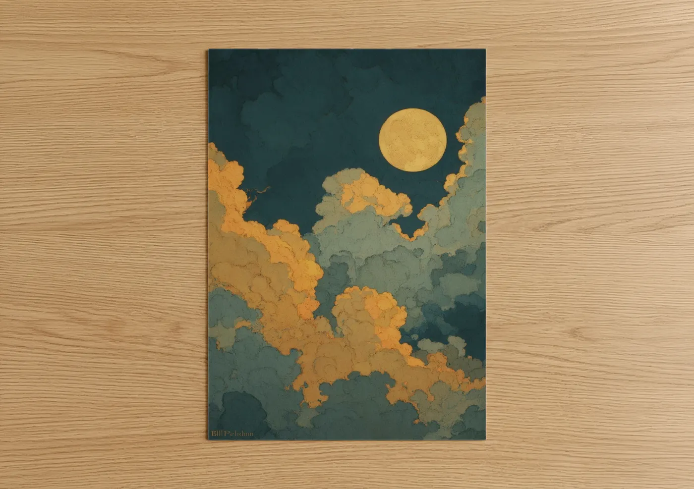 Golden Moonrise Night Sky Illustration Wall Art