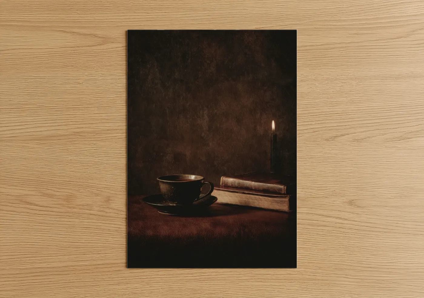 Candlelit Tea with Books Vintage Mood Wall Art