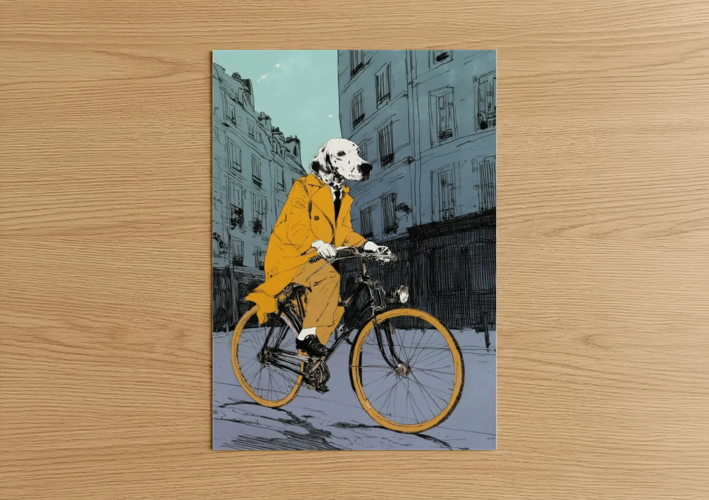 Setter Dog Riding Bicycle Urban Wall Art