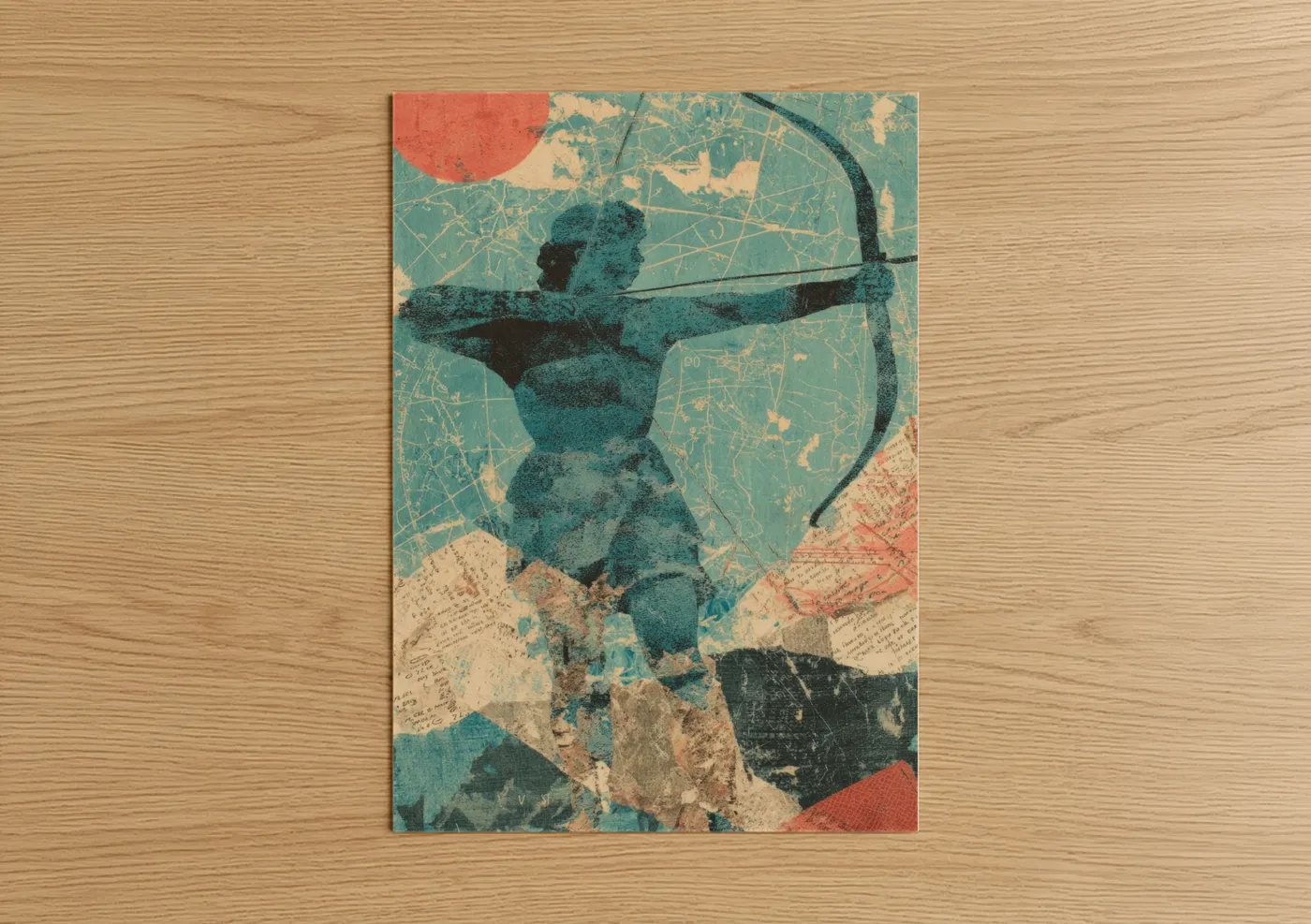Sagittarius Archer Vintage Map Wall Art