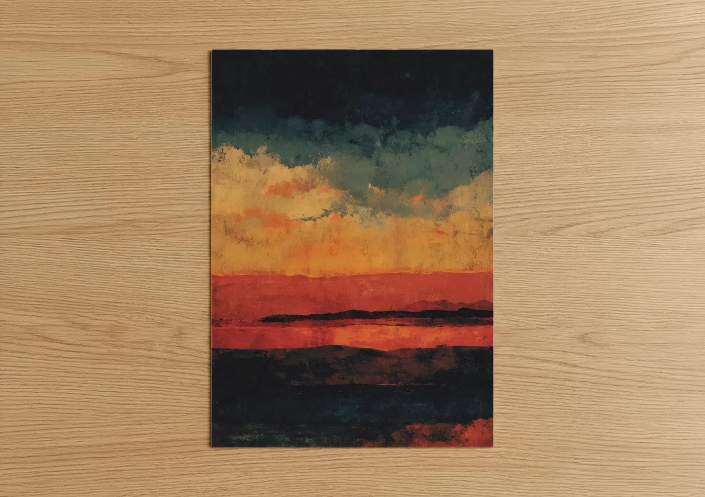 Crimson Horizon Sunset Abstract Wall Art