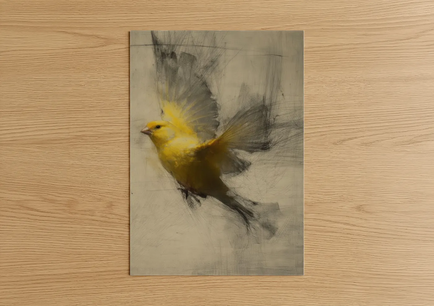 Golden Canary Flight Abstract Wall Art