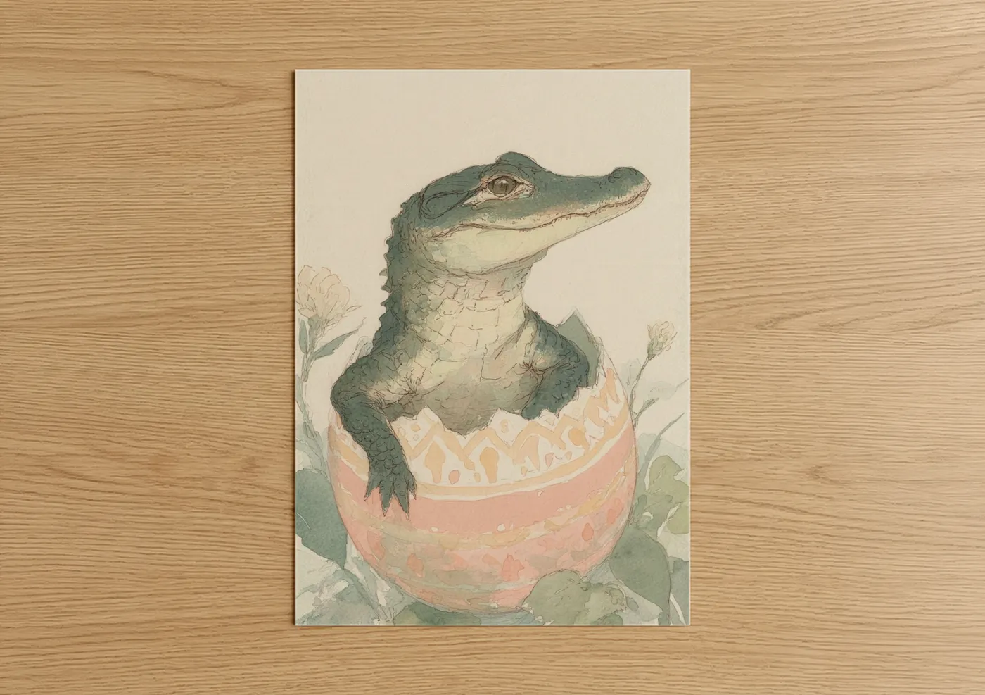 Hatchling Alligator Watercolor Illustration Wall Art