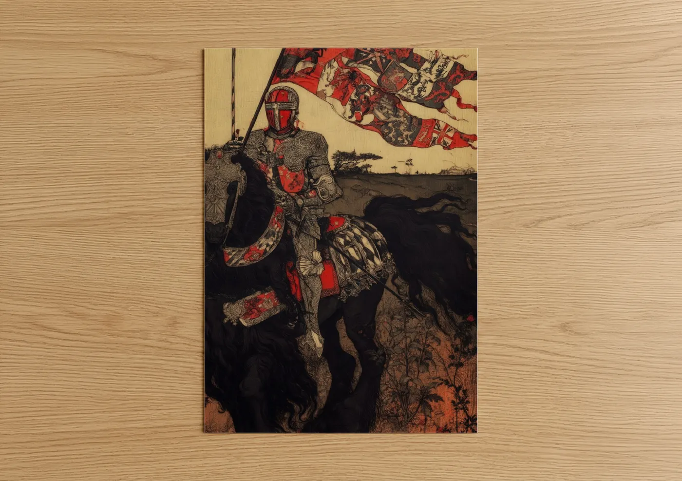 Medieval Knight on Friesian Horse Wall Art
