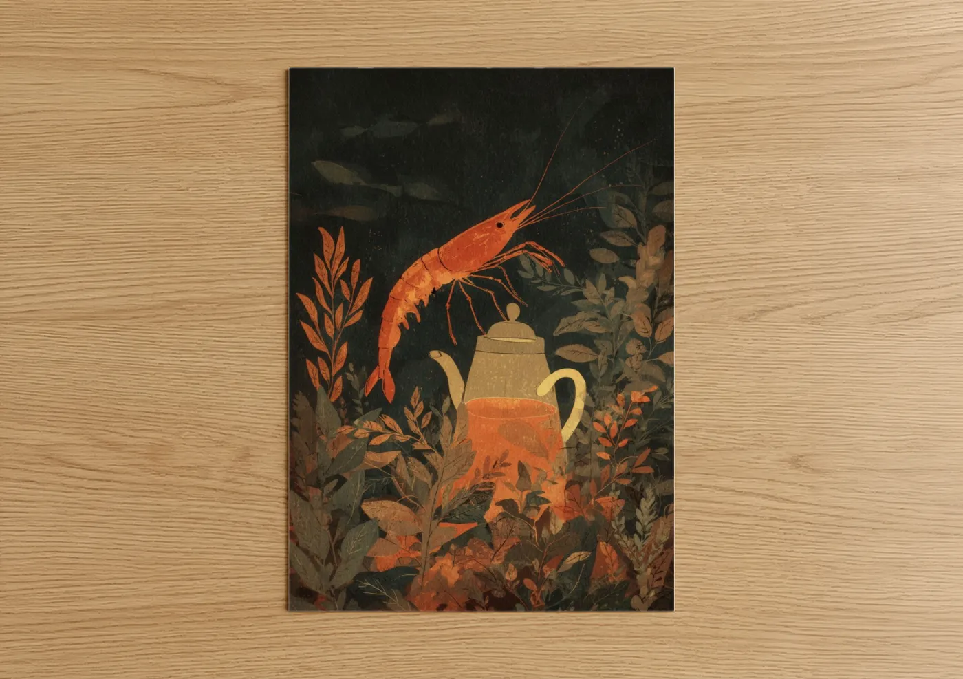 Orange Shrimp Botanical Tea Still Life Wall Art