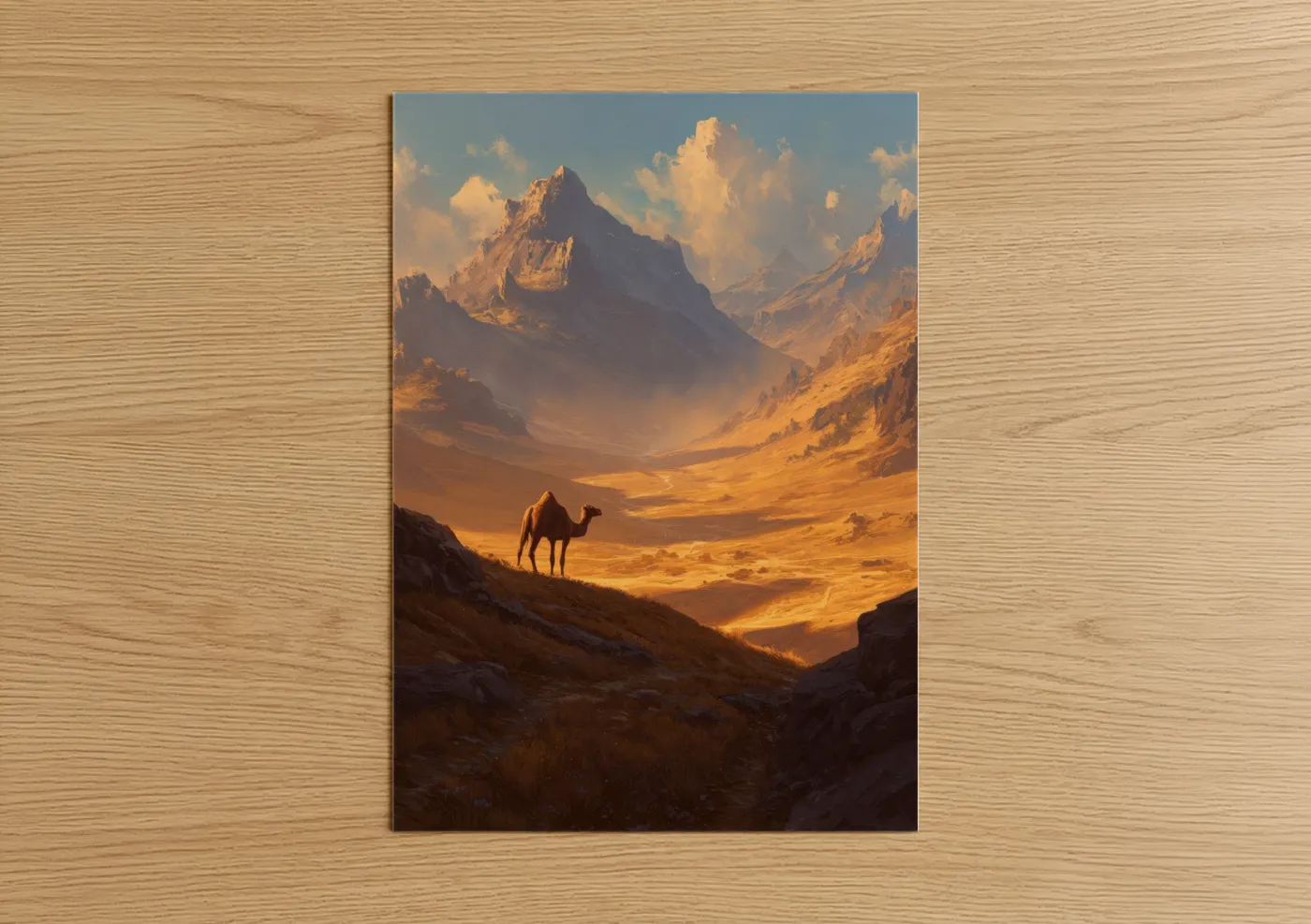 Desert Camel Golden Hour Mountain Landscape Wall Art