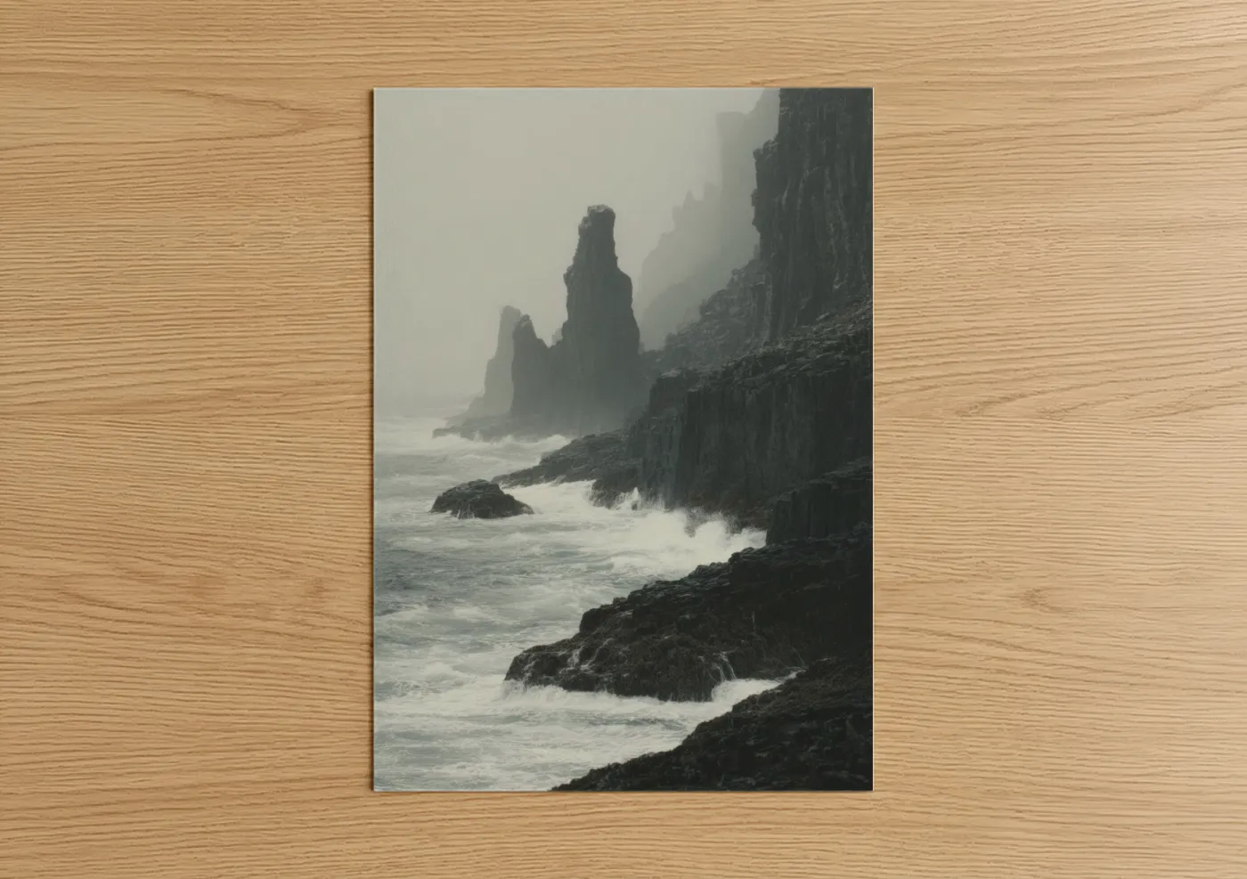 Misty Island Cliffs Seascape Photography Wall Art