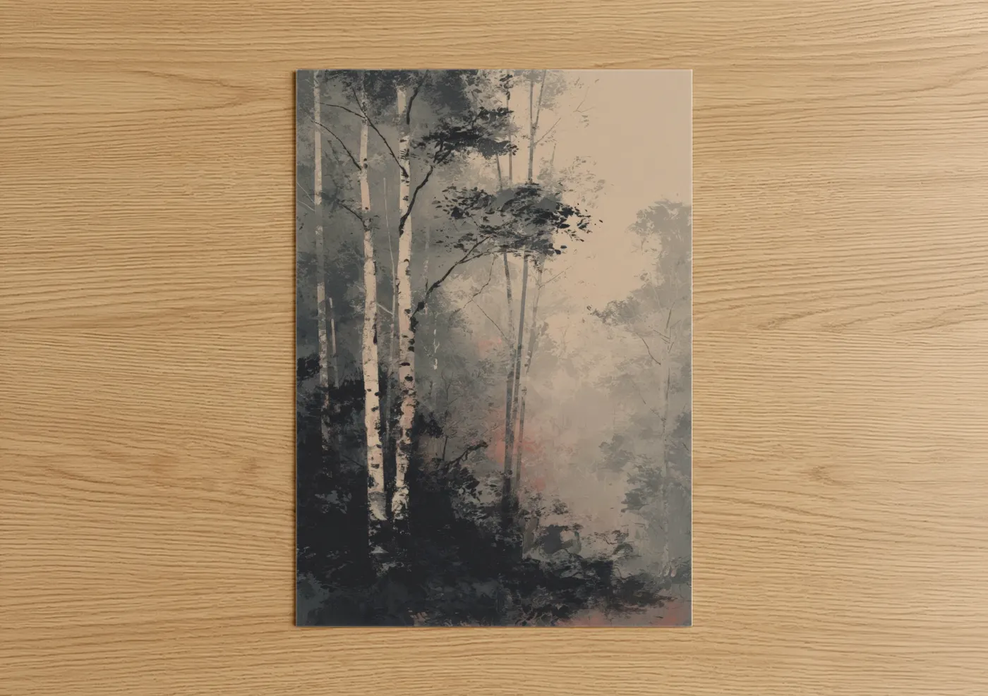 Misty Birch Forest Atmospheric Nature Wall Art