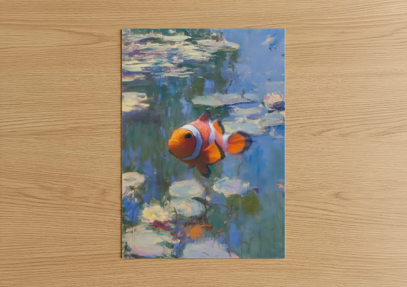 Clownfish Waterlily Impressionist Oil Painting Wall Art