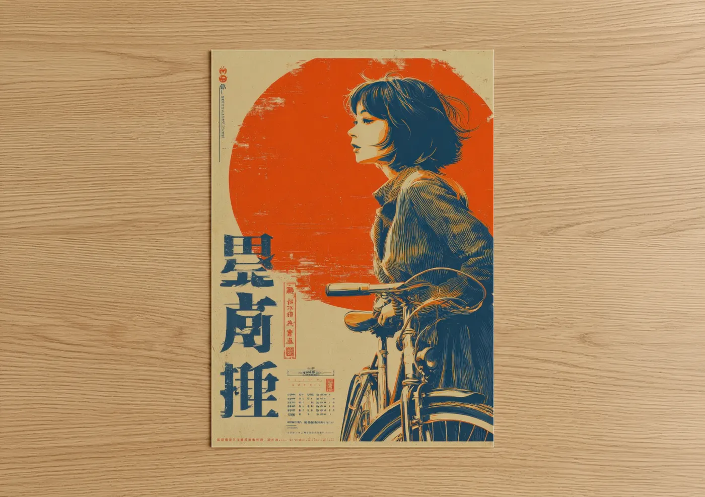 Vintage Japanese Bicycle Girl Poster Wall Art