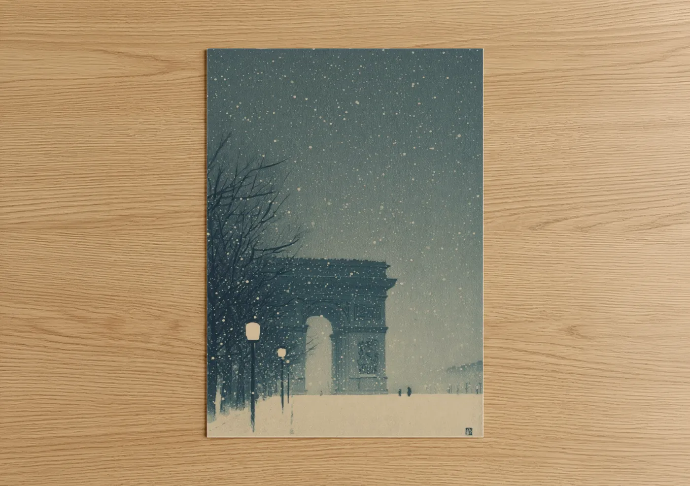 Arc de Triomphe Winter Snow Illustration Wall Art