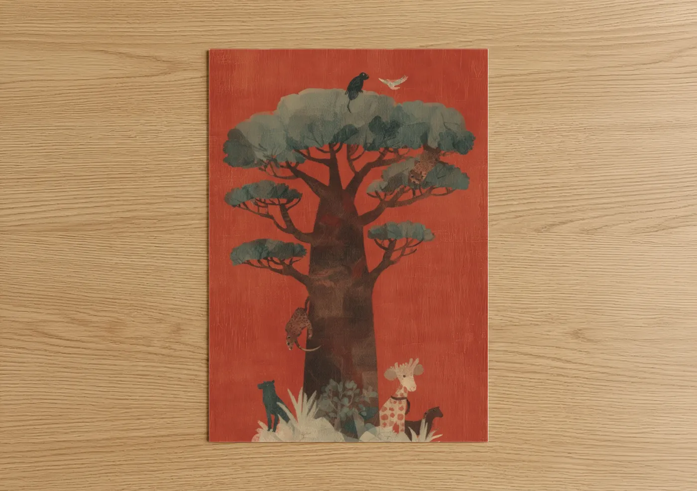 Baobab Tree Wildlife Illustration Wall Art