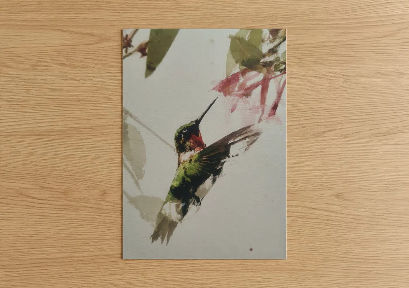 Crimson Hummingbird Watercolor Wall Art