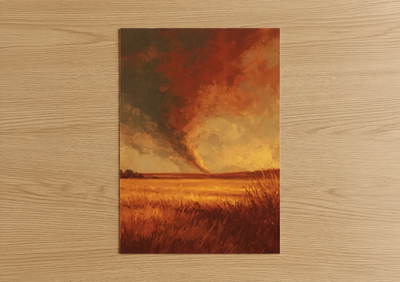 Golden Tornado Storm Field Painting Wall Art