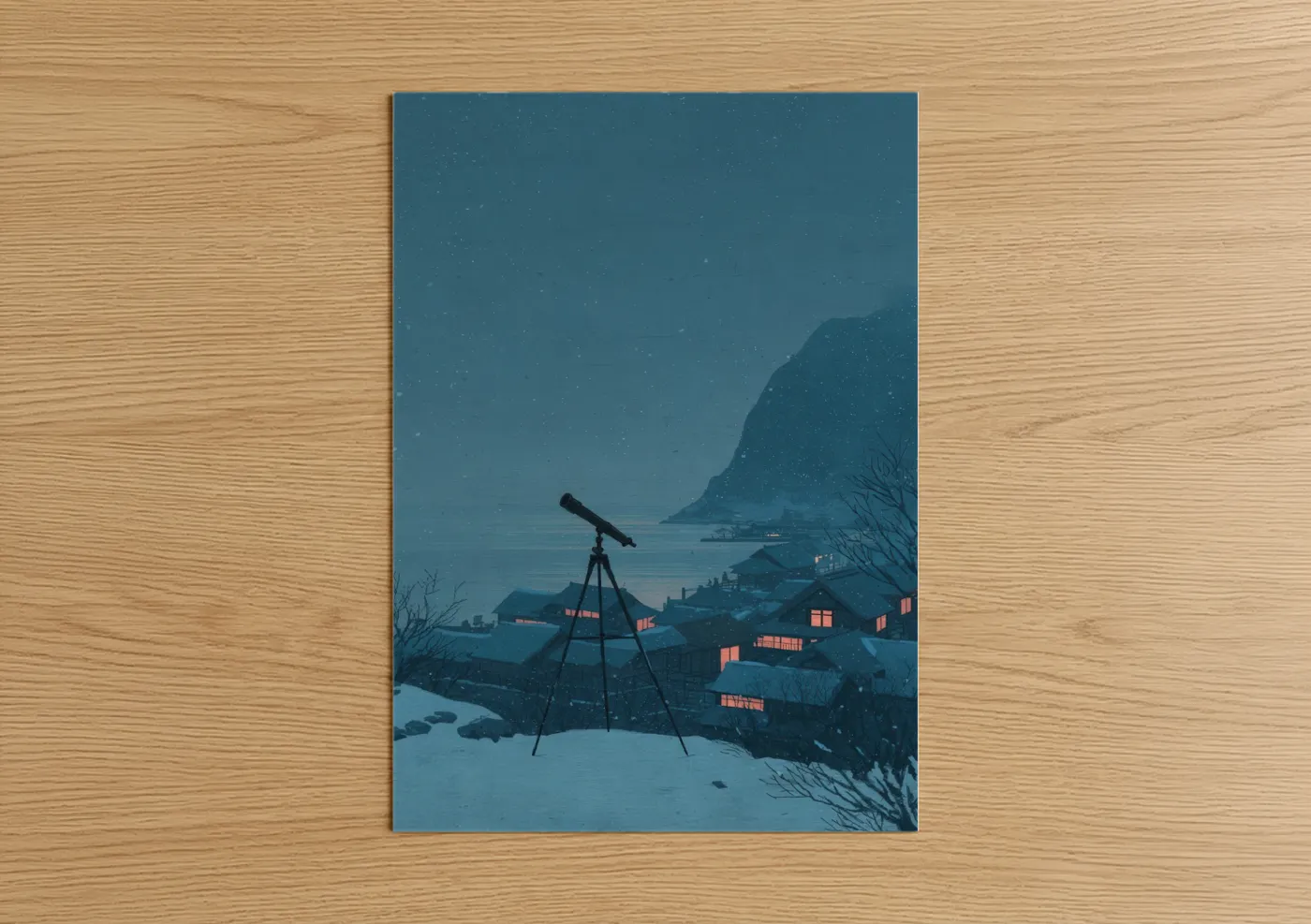 Starry Night Spyglass Winter Coastal Wall Art