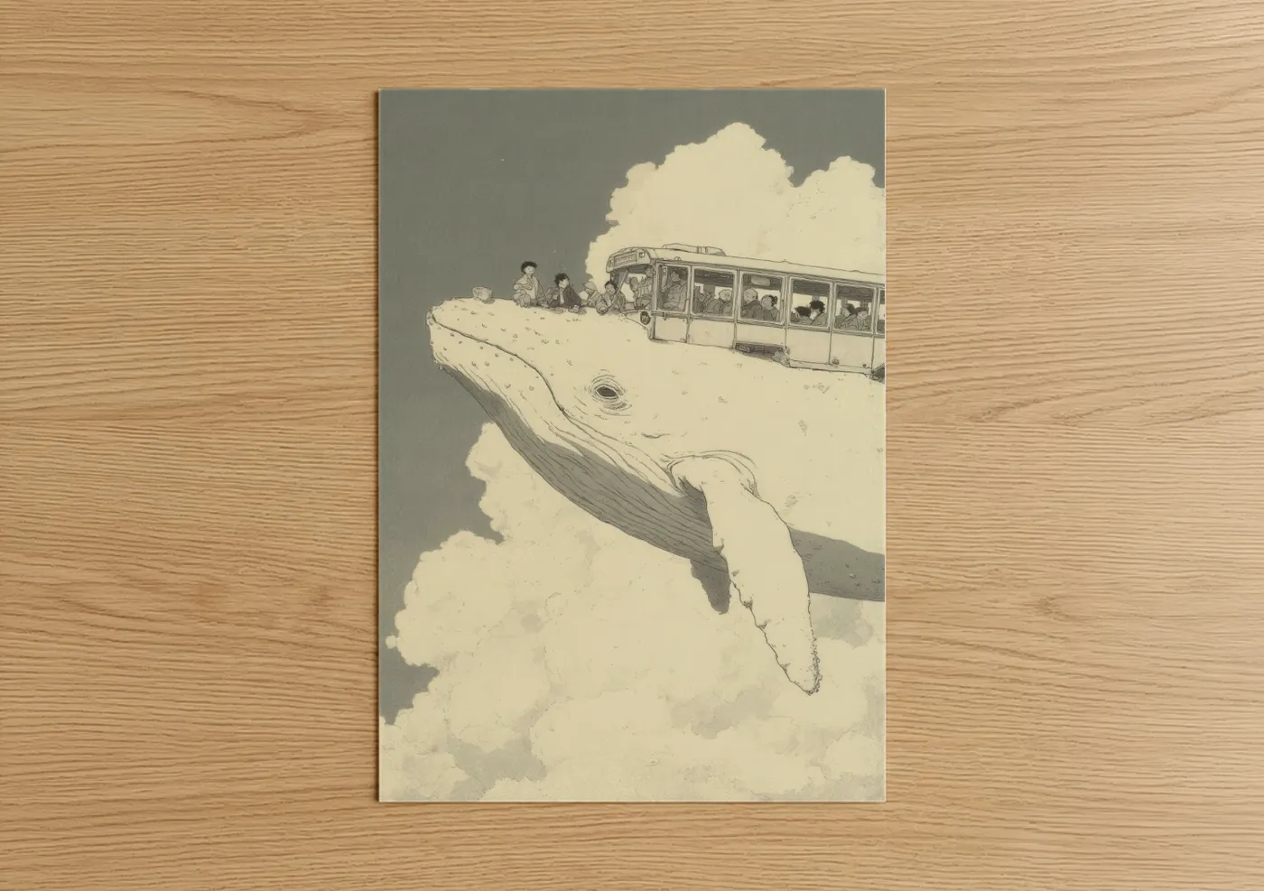 Humpback Whale Cloud Bus Illustration Wall Art