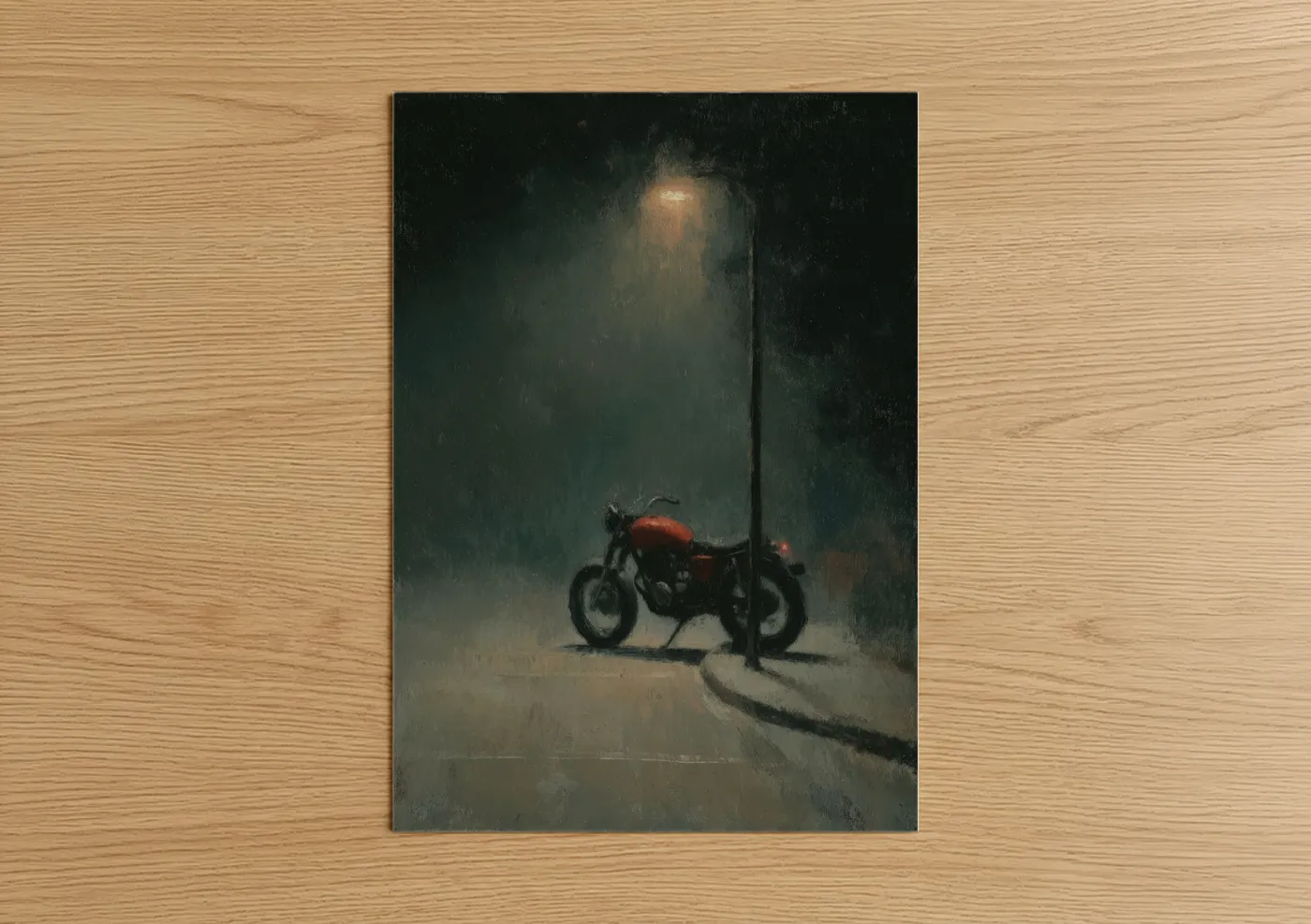 Red Vintage Motorcycle Neon Alley Wall Art