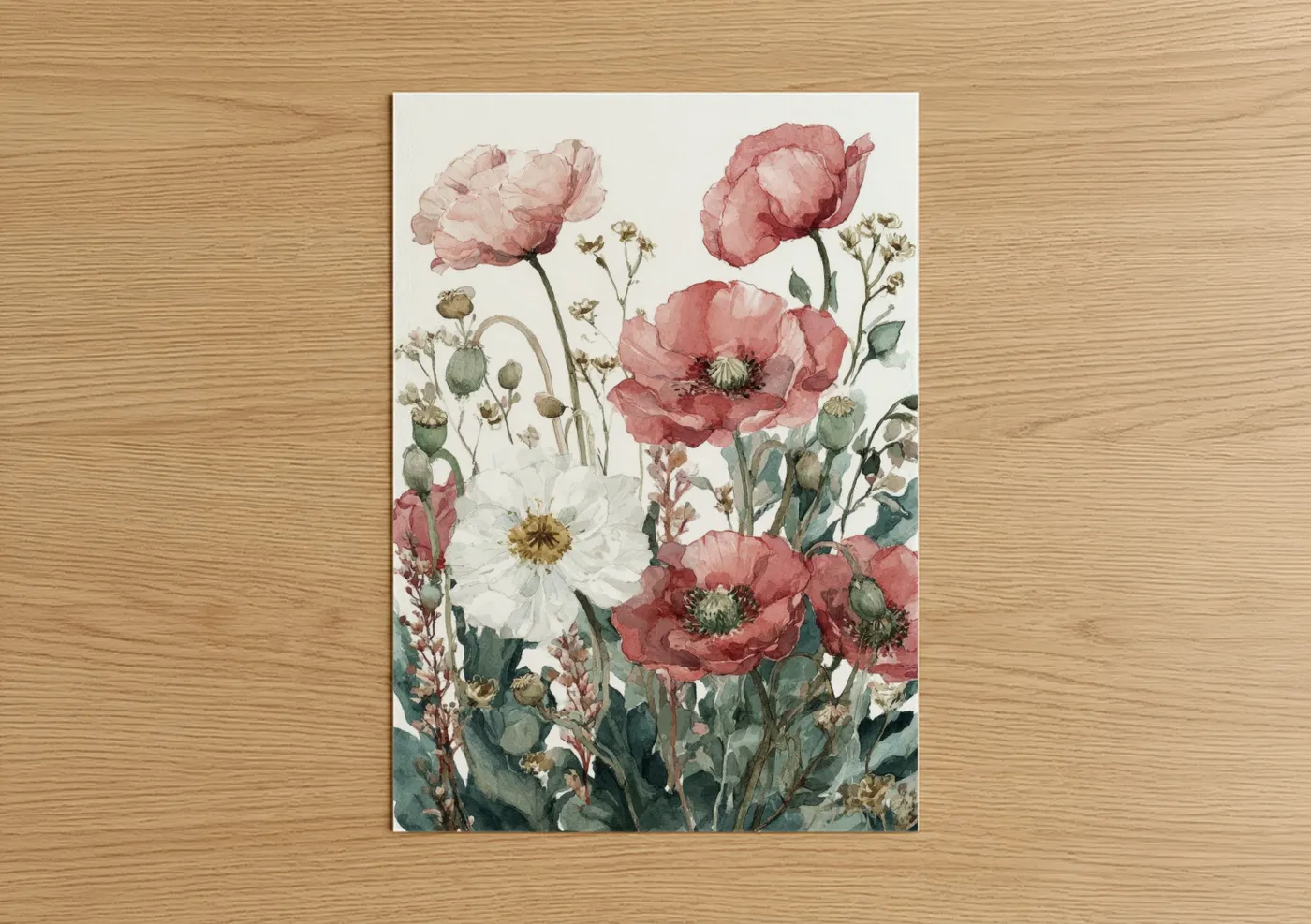 Romantic Poppies Watercolor Botanical Wall Art