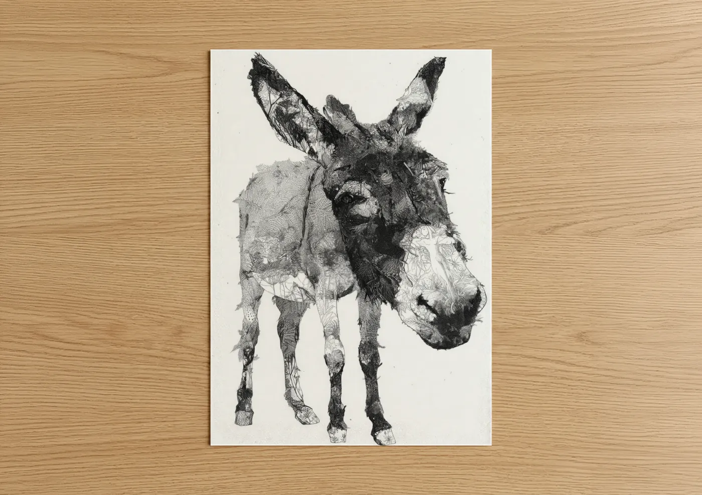 Sketched Donkey Portrait Black and White Wall Art