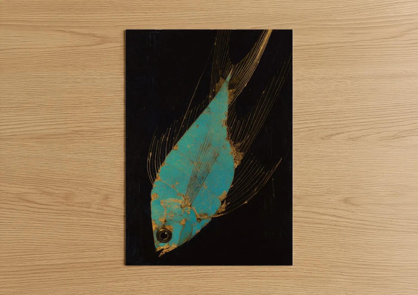 Turquoise Dragon Fish Gold Accents Wall Art