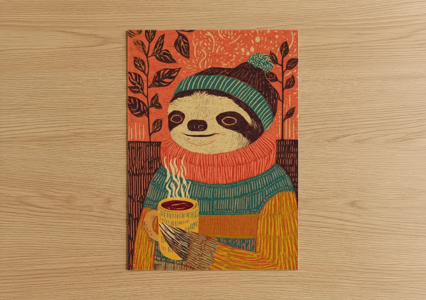 Cozy Sloth Warm Sweater Illustration Wall Art