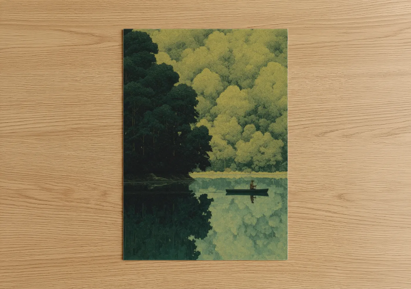 Solitary Kayak Forest Lake Reflection Wall Art