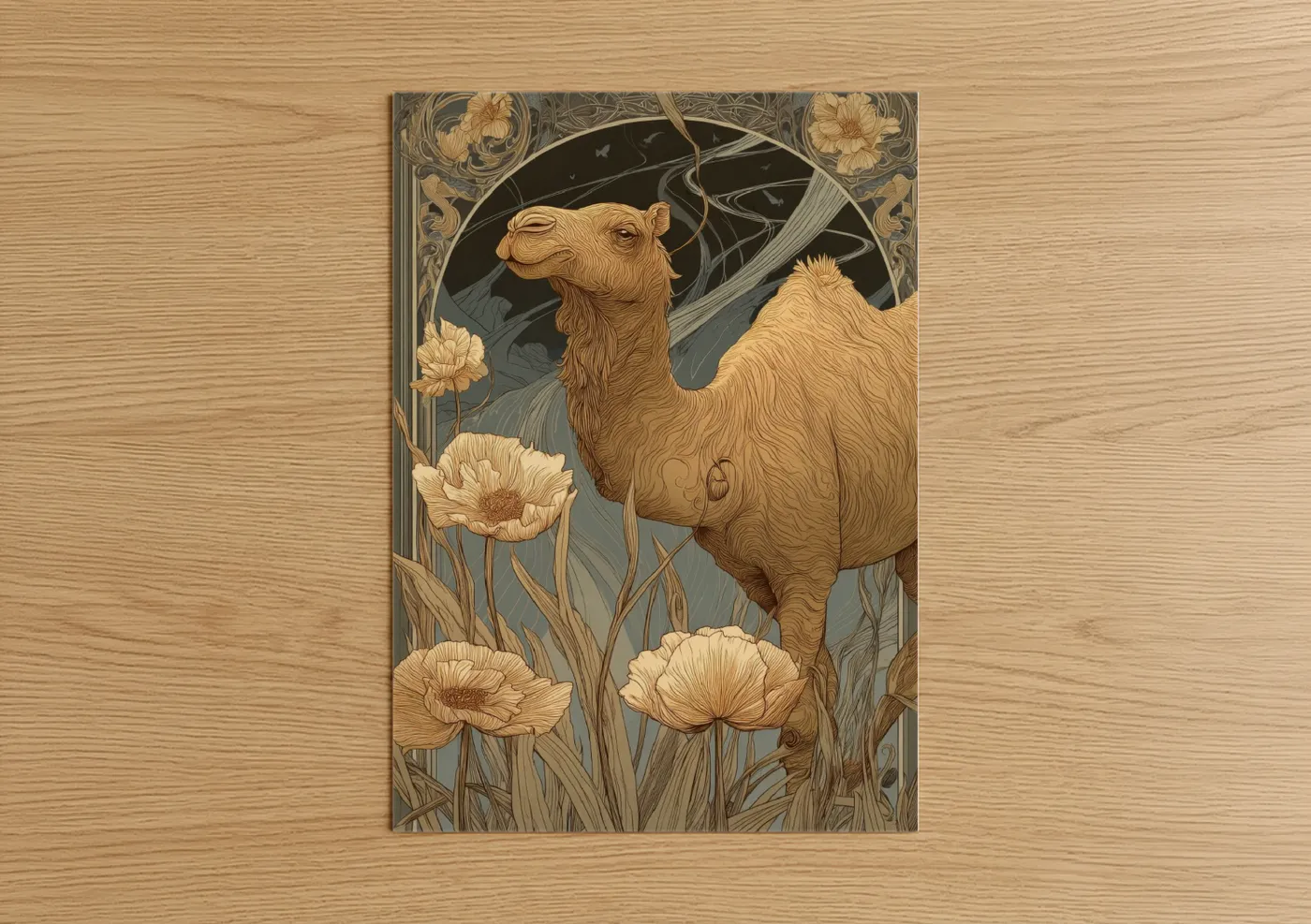 Desert Camel with Golden Flowers Wall Art