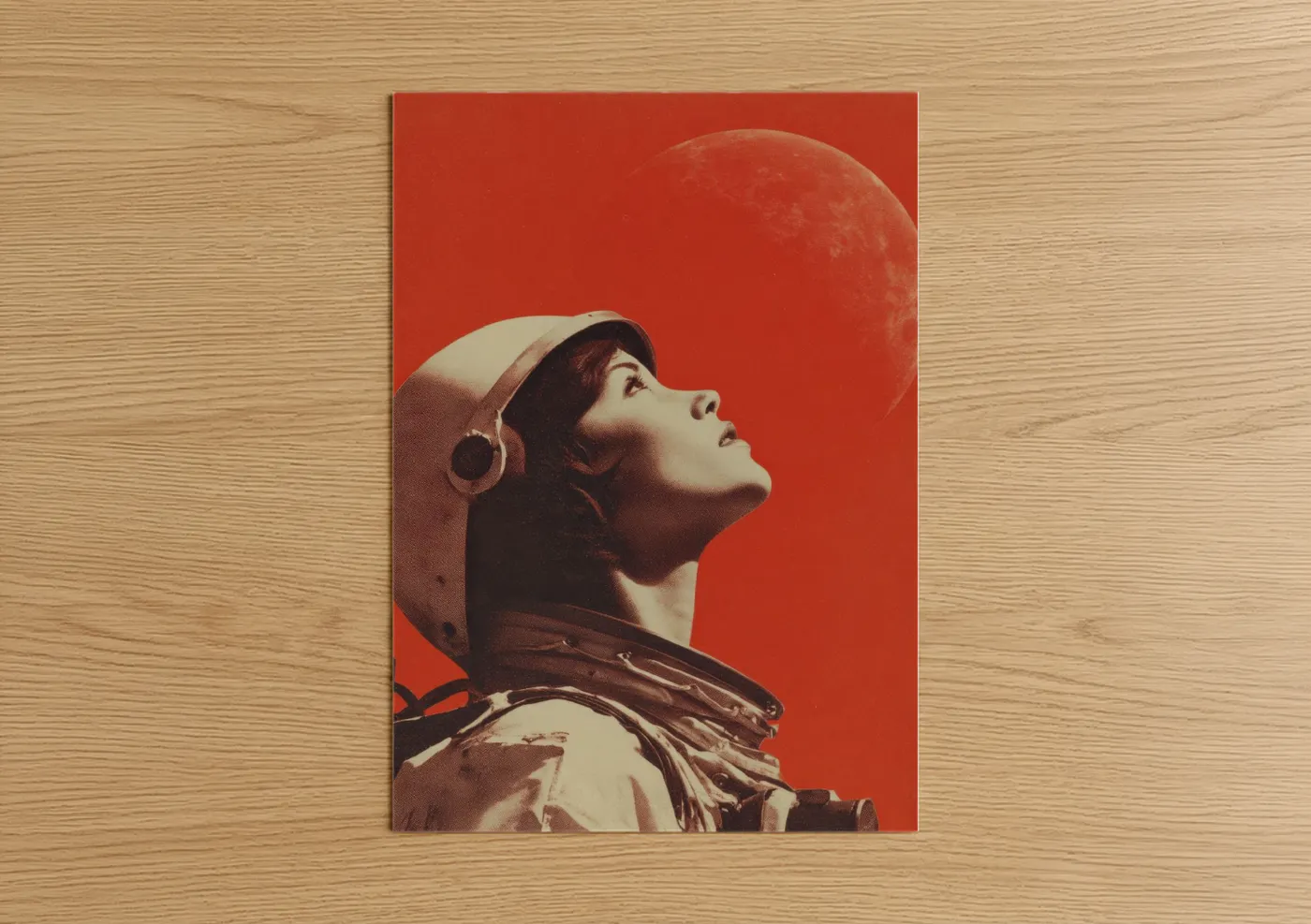Retro Astronaut Red Moon Vintage Wall Art