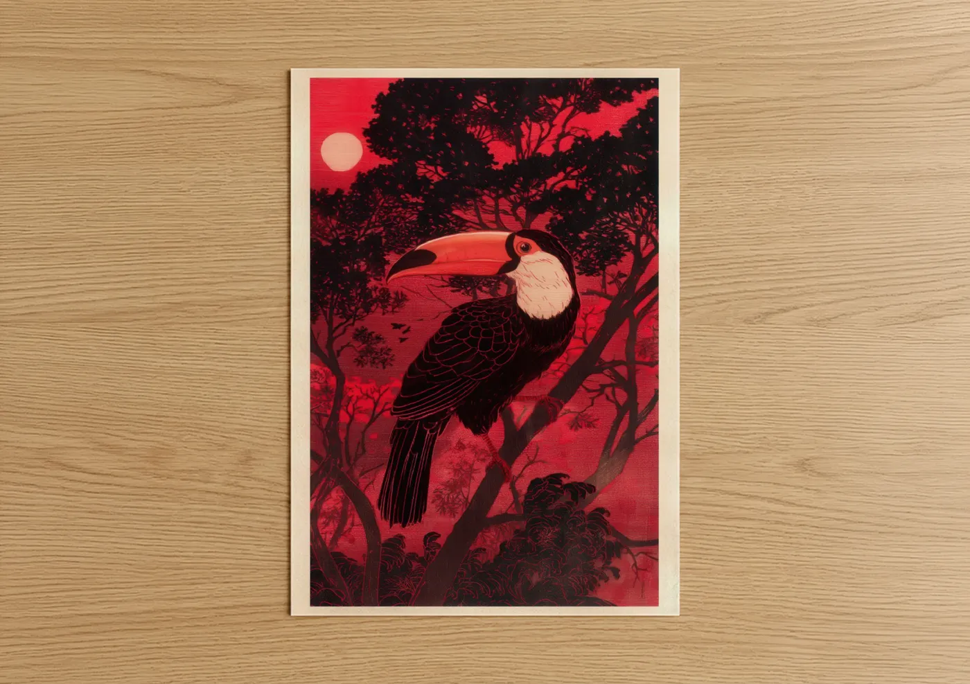 Crimson Toucan Tropical Bird Sunset Wall Art